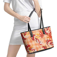 Orange Palaka Hawaii Aloha Leather Tote Bag Koi Pond Mix Japanese Maple - Polynesian Pride