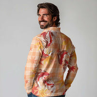 Orange Palaka Hawaii Aloha Long Sleeve Polo Shirt Koi Pond Mix Japanese Maple - Polynesian Pride