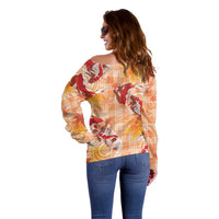 Orange Palaka Hawaii Aloha Off Shoulder Sweater Koi Pond Mix Japanese Maple - Polynesian Pride