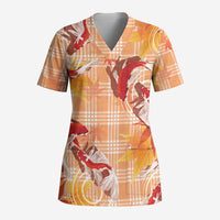 Orange Palaka Hawaii Aloha Scrub Top Koi Pond Mix Japanese Maple - Polynesian Pride