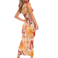 Orange Palaka Hawaii Aloha Short Sleeve Bodycon Dress Koi Pond Mix Japanese Maple LT7 - Polynesian Pride