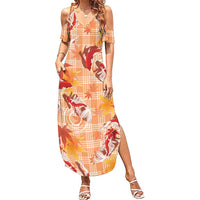 Orange Palaka Hawaii Aloha Summer Maxi Dress Koi Pond Mix Japanese Maple LT7 Women Orange - Polynesian Pride