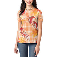 Orange Palaka Hawaii Aloha Women Polo Shirt Koi Pond Mix Japanese Maple LT7 - Polynesian Pride