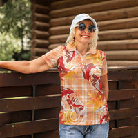 Orange Palaka Hawaii Aloha Women Polo Shirt Koi Pond Mix Japanese Maple LT7 - Polynesian Pride