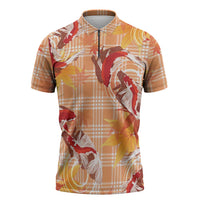 Orange Palaka Hawaii Aloha Zipper Polo Shirt Koi Pond Mix Japanese Maple LT7 Orange - Polynesian Pride