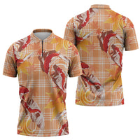 Orange Palaka Hawaii Aloha Zipper Polo Shirt Koi Pond Mix Japanese Maple LT7 - Polynesian Pride
