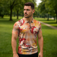 Orange Palaka Hawaii Aloha Zipper Polo Shirt Koi Pond Mix Japanese Maple LT7 - Polynesian Pride