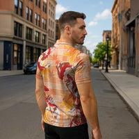 Orange Palaka Hawaii Aloha Zipper Polo Shirt Koi Pond Mix Japanese Maple LT7 - Polynesian Pride
