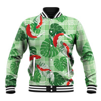 Lime Palaka Hawaii Aloha Baseball Jacket Koi Pond Mix Monstera - Polynesian Pride