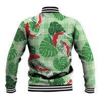 Lime Palaka Hawaii Aloha Baseball Jacket Koi Pond Mix Monstera - Polynesian Pride