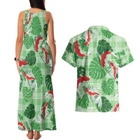 Lime Palaka Hawaii Aloha Couples Matching Tank Maxi Dress and Hawaiian Shirt Koi Pond Mix Monstera LT7 - Polynesian Pride