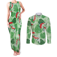 Lime Palaka Hawaii Aloha Couples Matching Tank Maxi Dress and Long Sleeve Button Shirt Koi Pond Mix Monstera LT7 Lime Green - Polynesian Pride