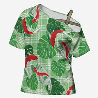 Lime Palaka Hawaii Aloha Cross Shoulder Shirt Koi Pond Mix Monstera LT7 Female Lime Green - Polynesian Pride