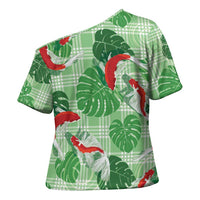 Lime Palaka Hawaii Aloha Cross Shoulder Shirt Koi Pond Mix Monstera LT7 - Polynesian Pride