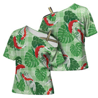 Lime Palaka Hawaii Aloha Cross Shoulder Shirt Koi Pond Mix Monstera LT7 - Polynesian Pride