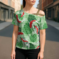 Lime Palaka Hawaii Aloha Cross Shoulder Shirt Koi Pond Mix Monstera LT7 - Polynesian Pride
