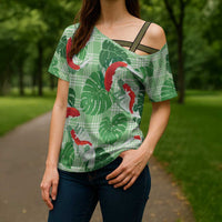Lime Palaka Hawaii Aloha Cross Shoulder Shirt Koi Pond Mix Monstera LT7 - Polynesian Pride