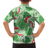 Lime Palaka Hawaii Aloha Family Matching Long Sleeve Bodycon Dress and Hawaiian Shirt Koi Pond Mix Monstera - Polynesian Pride