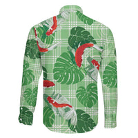 Lime Palaka Hawaii Aloha Family Matching Long Sleeve Bodycon Dress and Hawaiian Shirt Koi Pond Mix Monstera - Polynesian Pride