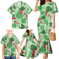 Lime Palaka Hawaii Aloha Family Matching Mermaid Dress and Hawaiian Shirt Koi Pond Mix Monstera - Polynesian Pride