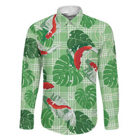 Lime Palaka Hawaii Aloha Family Matching Mermaid Dress and Hawaiian Shirt Koi Pond Mix Monstera LT7 Dad's Shirt - Long Sleeve Lime Green - Polynesian Pride