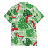 Lime Palaka Hawaii Aloha Family Matching Off The Shoulder Long Sleeve Dress and Hawaiian Shirt Koi Pond Mix Monstera - Polynesian Pride