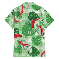 Lime Palaka Hawaii Aloha Family Matching Off Shoulder Short Dress and Hawaiian Shirt Koi Pond Mix Monstera - Polynesian Pride