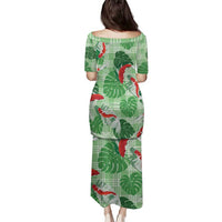 Lime Palaka Hawaii Aloha Family Matching Puletasi and Hawaiian Shirt Koi Pond Mix Monstera - Polynesian Pride