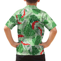 Lime Palaka Hawaii Aloha Family Matching Short Sleeve Bodycon Dress and Hawaiian Shirt Koi Pond Mix Monstera LT7 - Polynesian Pride