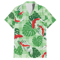 Lime Palaka Hawaii Aloha Family Matching Short Sleeve Bodycon Dress and Hawaiian Shirt Koi Pond Mix Monstera LT7 Dad's Shirt - Short Sleeve Lime Green - Polynesian Pride