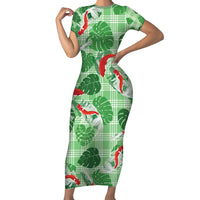 Lime Palaka Hawaii Aloha Family Matching Short Sleeve Bodycon Dress and Hawaiian Shirt Koi Pond Mix Monstera LT7 Lime Green - Polynesian Pride