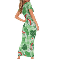 Lime Palaka Hawaii Aloha Family Matching Short Sleeve Bodycon Dress and Hawaiian Shirt Koi Pond Mix Monstera LT7 - Polynesian Pride