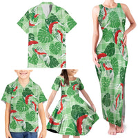 Lime Palaka Hawaii Aloha Family Matching Tank Maxi Dress and Hawaiian Shirt Koi Pond Mix Monstera - Polynesian Pride