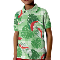 Lime Palaka Hawaii Aloha Kid Polo Shirt Koi Pond Mix Monstera - Polynesian Pride