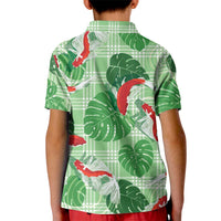Lime Palaka Hawaii Aloha Kid Polo Shirt Koi Pond Mix Monstera - Polynesian Pride