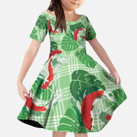 Lime Palaka Hawaii Aloha Kid Short Sleeve Dress Koi Pond Mix Monstera LT7 KID Lime Green - Polynesian Pride