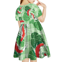 Lime Palaka Hawaii Aloha Kid Short Sleeve Dress Koi Pond Mix Monstera LT7 - Polynesian Pride