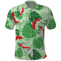 Lime Palaka Hawaii Aloha Polo Shirt Koi Pond Mix Monstera LT7 Lime Green - Polynesian Pride