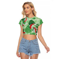 Lime Palaka Hawaii Aloha Raglan Cropped T Shirt Koi Pond Mix Monstera LT7 Female Lime Green - Polynesian Pride