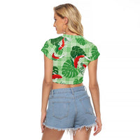 Lime Palaka Hawaii Aloha Raglan Cropped T Shirt Koi Pond Mix Monstera LT7 - Polynesian Pride