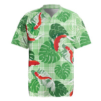 Lime Palaka Hawaii Aloha Rugby Jersey Koi Pond Mix Monstera LT7 Lime Green - Polynesian Pride