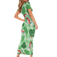 Lime Palaka Hawaii Aloha Short Sleeve Bodycon Dress Koi Pond Mix Monstera LT7 - Polynesian Pride