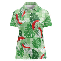 Lime Palaka Hawaii Aloha Women Polo Shirt Koi Pond Mix Monstera LT7 Female Lime Green - Polynesian Pride