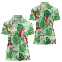 Lime Palaka Hawaii Aloha Women Polo Shirt Koi Pond Mix Monstera LT7 - Polynesian Pride