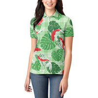 Lime Palaka Hawaii Aloha Women Polo Shirt Koi Pond Mix Monstera LT7 - Polynesian Pride