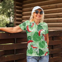 Lime Palaka Hawaii Aloha Women Polo Shirt Koi Pond Mix Monstera - Polynesian Pride