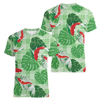 Lime Palaka Hawaii Aloha Women V-Neck T-Shirt Koi Pond Mix Monstera LT7 - Polynesian Pride