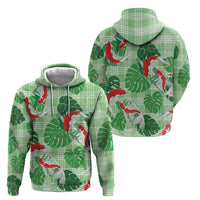 Lime Palaka Hawaii Aloha Zip Hoodie Koi Pond Mix Monstera - Polynesian Pride