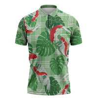 Lime Palaka Hawaii Aloha Zipper Polo Shirt Koi Pond Mix Monstera LT7 Lime Green - Polynesian Pride