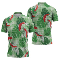 Lime Palaka Hawaii Aloha Zipper Polo Shirt Koi Pond Mix Monstera LT7 - Polynesian Pride